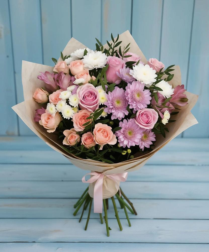 Букет цветов из: Хризантемы, Розы и Альстромерии в Черноисточинске