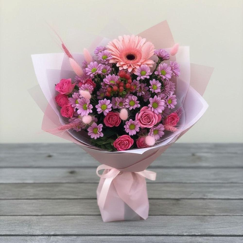 Букет цветов из: Розы, Герберы и Хризантемы в Черноисточинске