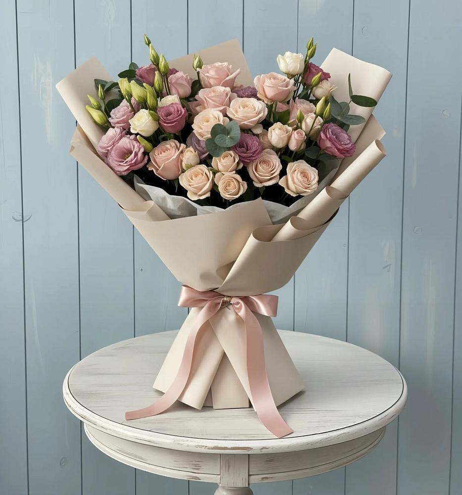 Букет цветов из: Розы и Лизиантусы в Черноисточинске